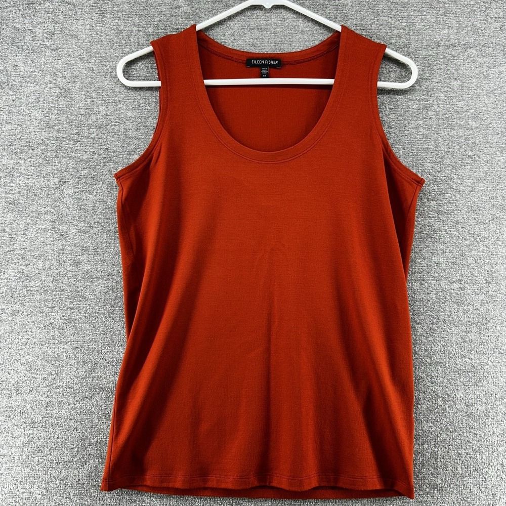 Eileen Fisher Scoop Neck Tank Women Size XS Orange Sleeveless Stretch - Picture 1 of 8